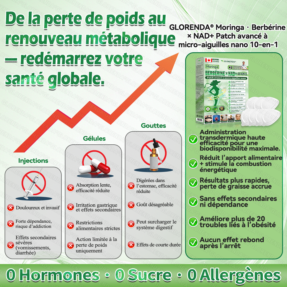 Boutique officielle 🌈🌈𝐆𝐋𝐎𝐑𝐄𝐍𝐃𝐀® Moringa · Berbérine + NAD+ – Patch Microneedle Nano Avancé 10-en-1 (1×/jour, résultats visibles en 7 jours) | Gestion du poids, relâchement cutané, sommeil, articulations, etc.